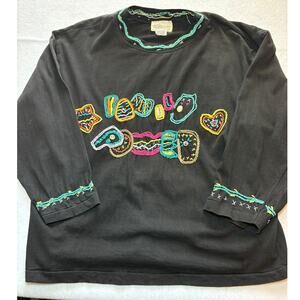 Vintage Friday Embroidered Fiesta Themed Black Top Size One Size